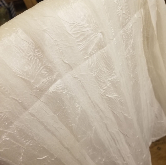 Striped Sheer Shower Curtain White Neutral Textured Modern Spa Bathroom - Picture 3 of 6